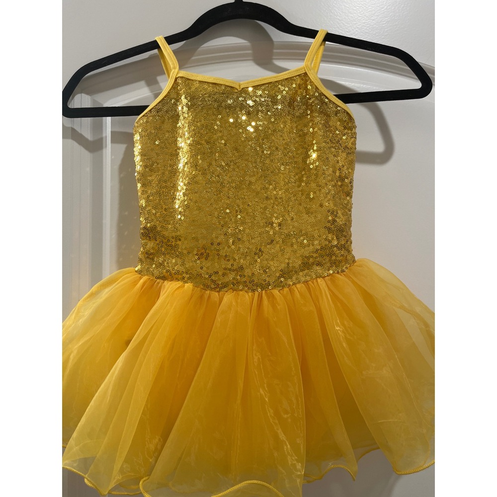 Zaclotre Girls Yellow Sequin Tutu Dance Leotard Dress Size 130 Performance